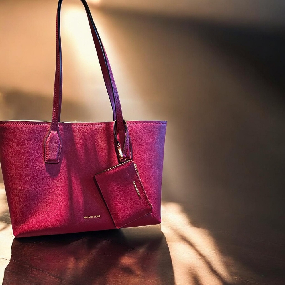SOLD Michael Kors Saffiano Leather Tote with Matching Wristlet – Red NWT